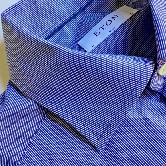 ETON Slim blue classic dress cotton twill shirt Sz 16 made in Europe - Picture 6 of 7